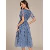 imageEverPretty Womens Elegant A Line Embroidery Tulle Sequins Short Sleeves Midi Wedding Guest Dress 02230Dusty Blue