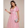 imageEverPretty Womens Elegant A Line Embroidery Tulle Sequins Short Sleeves Midi Wedding Guest Dress 02230Pink
