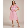 imageEverPretty Womens Elegant A Line Embroidery Tulle Sequins Short Sleeves Midi Wedding Guest Dress 02230Pink
