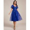 imageEverPretty Womens Elegant A Line Embroidery Tulle Sequins Short Sleeves Midi Wedding Guest Dress 02230Sapphire Blue