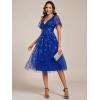 imageEverPretty Womens Elegant A Line Embroidery Tulle Sequins Short Sleeves Midi Wedding Guest Dress 02230Sapphire Blue