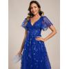 imageEverPretty Womens Elegant A Line Embroidery Tulle Sequins Short Sleeves Midi Wedding Guest Dress 02230Sapphire Blue