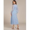 imageEverPretty Womens Elegant A Line Ruched V Neck Long Sleeves TeaLength Wedding Guest Dresses 01977Blue