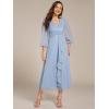 imageEverPretty Womens Elegant A Line Ruched V Neck Long Sleeves TeaLength Wedding Guest Dresses 01977Blue