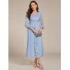imageEverPretty Womens Elegant A Line Ruched V Neck Long Sleeves TeaLength Wedding Guest Dresses 01977Blue