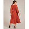 imageEverPretty Womens Elegant A Line Ruched V Neck Long Sleeves TeaLength Wedding Guest Dresses 01977Burnt Orange