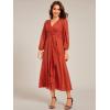 imageEverPretty Womens Elegant A Line Ruched V Neck Long Sleeves TeaLength Wedding Guest Dresses 01977Burnt Orange