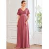 imageEverPretty Womens Formal Dress Short Sleeve VNeck Evening Dress Floor Length Mother of The Bride Dress 09890Cameo Brown