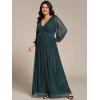 imageEverPretty Womens Glitter Long Sleeves Pleated Floor Length Evening Formal Dresses Plus Size 01961DATeal