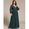 imageEverPretty Womens Glitter Long Sleeves Pleated Floor Length Evening Formal Dresses Plus Size 01961DATeal