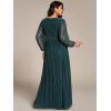 imageEverPretty Womens Glitter Long Sleeves Pleated Floor Length Evening Formal Dresses Plus Size 01961DATeal
