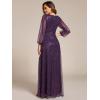 imageEverPretty Womens Sequin ALine V Neck Beaded Gown Long Sheer Sleeves Cocktail Evening Gown 01999Dark Purple