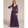 imageEverPretty Womens Sequin ALine V Neck Beaded Gown Long Sheer Sleeves Cocktail Evening Gown 01999Dark Purple
