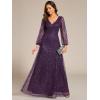 imageEverPretty Womens Sequin ALine V Neck Beaded Gown Long Sheer Sleeves Cocktail Evening Gown 01999Dark Purple