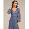 imageEverPretty Womens Sequin ALine V Neck Beaded Gown Long Sheer Sleeves Cocktail Evening Gown 01999Dusty Blue