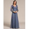 imageEverPretty Womens Sequin ALine V Neck Beaded Gown Long Sheer Sleeves Cocktail Evening Gown 01999Dusty Blue