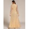 imageEverPretty Womens Sequin ALine V Neck Beaded Gown Long Sheer Sleeves Cocktail Evening Gown 01999Gold