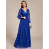 imageEverPretty Womens Sequin ALine V Neck Beaded Gown Long Sheer Sleeves Cocktail Evening Gown 01999Sapphire Blue