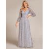 imageEverPretty Womens Sequin ALine V Neck Beaded Gown Long Sheer Sleeves Cocktail Evening Gown 01999Silver