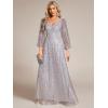 imageEverPretty Womens Sequin ALine V Neck Beaded Gown Long Sheer Sleeves Cocktail Evening Gown 01999Silver