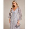 imageEverPretty Womens Sequin ALine V Neck Beaded Gown Long Sheer Sleeves Cocktail Evening Gown 01999Silver