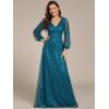 imageEverPretty Womens Sequin ALine V Neck Beaded Gown Long Sheer Sleeves Cocktail Evening Gown 01999Teal