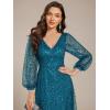 imageEverPretty Womens Sequin ALine V Neck Beaded Gown Long Sheer Sleeves Cocktail Evening Gown 01999Teal