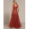 imageEverPretty Womens Sexy Sleeveless VNeck Evening Gowns Empire Waist Sequin Embroidery Formal DressBurnt Orange