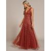 imageEverPretty Womens Sexy Sleeveless VNeck Evening Gowns Empire Waist Sequin Embroidery Formal DressBurnt Orange