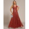 imageEverPretty Womens Sexy Sleeveless VNeck Evening Gowns Empire Waist Sequin Embroidery Formal DressBurnt Orange