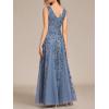 imageEverPretty Womens Sexy Sleeveless VNeck Evening Gowns Empire Waist Sequin Embroidery Formal DressDusty Navy