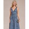 imageEverPretty Womens Sexy Sleeveless VNeck Evening Gowns Empire Waist Sequin Embroidery Formal DressDusty Navy