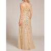 imageEverPretty Womens Sexy Sleeveless VNeck Evening Gowns Empire Waist Sequin Embroidery Formal DressGold
