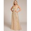 imageEverPretty Womens Sexy Sleeveless VNeck Evening Gowns Empire Waist Sequin Embroidery Formal DressGold
