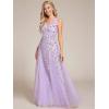 imageEverPretty Womens Sexy Sleeveless VNeck Evening Gowns Empire Waist Sequin Embroidery Formal DressLavender
