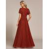 imageEverPretty Womens Summer Wedding Guest Dress Glitter V Neck Pleated Short Sleeves Evening Mother Dresses 11961Burnt Orange