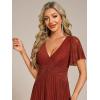 imageEverPretty Womens Summer Wedding Guest Dress Glitter V Neck Pleated Short Sleeves Evening Mother Dresses 11961Burnt Orange