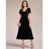 imageEverPretty Womens V Neck A Line Velvet Midi Dress Flutter Sleeve Ruched Bridesmaid Cocktail Party DressBlack