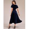 imageEverPretty Womens V Neck A Line Velvet Midi Dress Flutter Sleeve Ruched Bridesmaid Cocktail Party DressNavy Blue