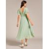 imageEverPretty Womens V Neck Ruffle Sleeves Irregular Chiffon ALine Midi Wedding Guest Dresses 01756Mint Green