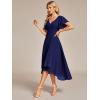 imageEverPretty Womens V Neck Ruffle Sleeves Irregular Chiffon ALine Midi Wedding Guest Dresses 01756Navy Blue