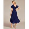 imageEverPretty Womens V Neck Ruffle Sleeves Irregular Chiffon ALine Midi Wedding Guest Dresses 01756Navy Blue