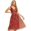 imageEverPretty Womens A Line V Neck Open Back Sleeveless Ruched Sequin Knee Length Formal Dress 02106Burnt Orange