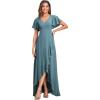 imageEverPretty Womens Double V Neck A Line Ruffle Hem Backless High Low Chiffon Wedding Guest DressesDusty Blue
