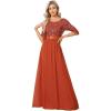 imageEverPretty Womens Elegant A Line Crew Neck Half Sleeve Sequin Maxi Evening Dress 00683Burnt Orange