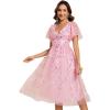 imageEverPretty Womens Elegant A Line Embroidery Tulle Sequins Short Sleeves Midi Wedding Guest Dress 02230Pink
