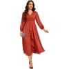 imageEverPretty Womens Elegant A Line Ruched V Neck Long Sleeves TeaLength Wedding Guest Dresses 01977Burnt Orange