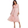 imageEverPretty Womens Elegant A Line Ruched V Neck Long Sleeves TeaLength Wedding Guest Dresses 01977Pink