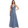 imageEverPretty Womens Formal Dress V Neck Sleeveless Tulle Hem ALine Sequins Maxi Evening Dress 02130Dusty Navy