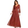 imageEverPretty Womens Sequin ALine V Neck Beaded Gown Long Sheer Sleeves Cocktail Evening Gown 01999Burnt Orange
